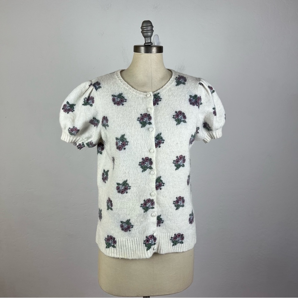 Boden White Short-Sleeve Floral Cardigan